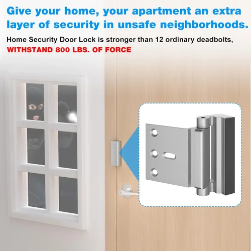 Miniatura 3 de Cerradura de puerta de seguridad para el hogar para cerradura de puerta de seguridad – Cerraduras de seguridad de puerta desde el interior, paquete