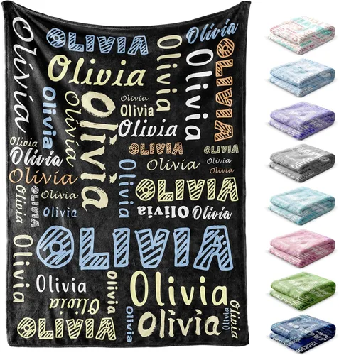 Miniatura 19 de Manta personalizada con nombre, 4 tamaños, manta personalizada para adultos, niños, bebés, regalos personalizados, manta con nombre, Navidad, Día
