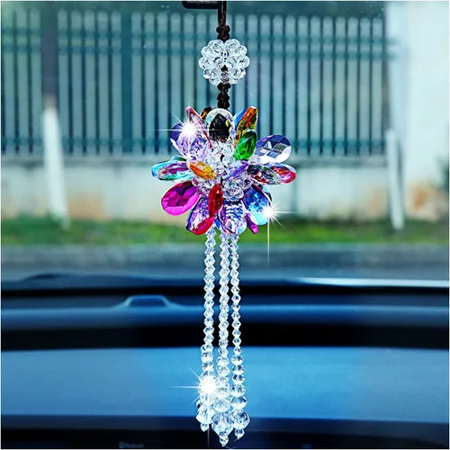 Miniatura 8 de Colgante de espejo retrovisor para automóvil, adorno colgante de cristal brillante, accesorios de automóvil de moda, decoración colgante de espejo