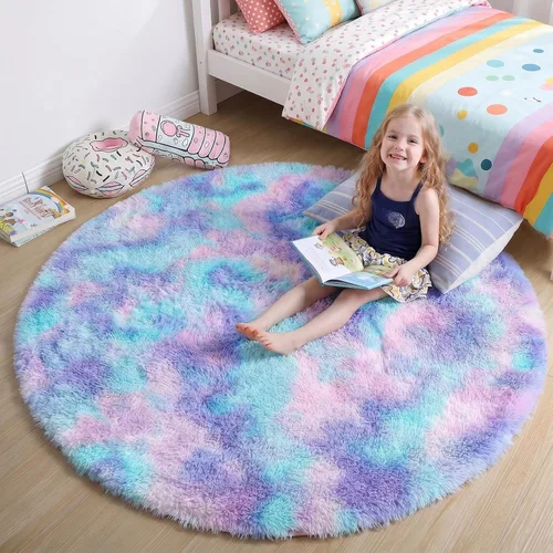 Miniatura 32 de Amdrebio Alfombra Redonda Azul Marino Oscuro de 4 Pies para Habitación de Niños Dormitorio, Alfombras de Área Circulares de Felpa Shag Esponjosa