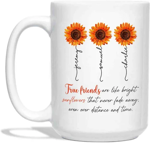 Miniatura 19 de Taza de café personalizada con diseño de flores con texto en inglés "If Friends Were Flowers I'd Pick You", taza de café de 11 onzas, 15 onzas