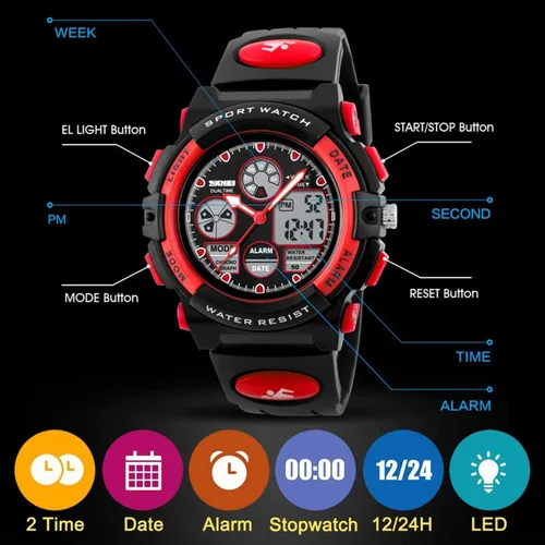 Miniatura 5 de cofuo Kids Digital Sport Watch, Boys Girls Waterproof Sports Outdoor Watches Children Casual Electronic Analog Quartz Wrist Watches with Alarm