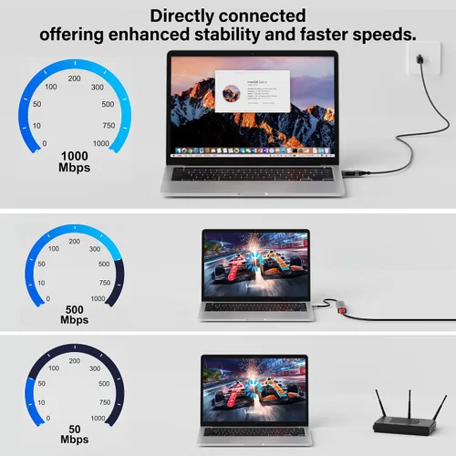 Miniatura 3 de Kxable Cable USB a Ethernet delgado de 4 pies, cable delgado USB 3.0 A a RJ45, conectado directamente, aluminio, trenzado, OFC, cable de red LAN USB