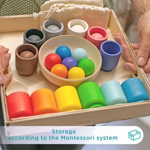 Miniatura 6 de Ulanik Pelotas en tazas Montessori Juguetes para niños de 1 año + niños preescolares juegos de madera a juego para aprender clasificación
