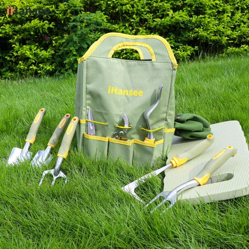 Miniatura 8 de Juego de 12 herramientas de jardín, herramientas de mano de aluminio resistentes con mango antideslizante de goma, delantal de jardín, guantes