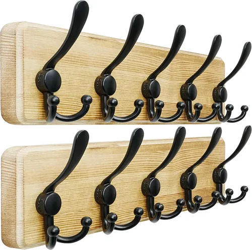 Miniatura 33 de Dseap Perchero de Pared Montado - 5 Ganchos Triangulares, Resistente, Perchero de Pared de Madera para Abriggos, Sombreros, Chaquetas, Ropa, Negro