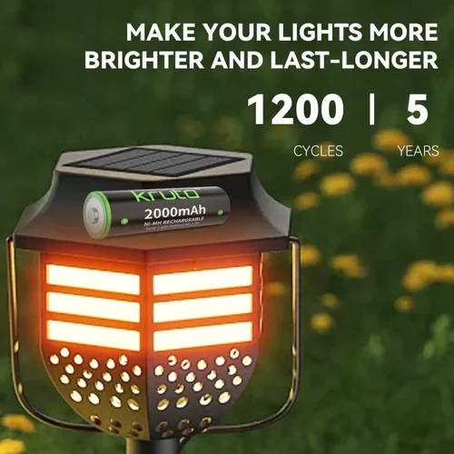 Miniatura 3 de NiMH - Baterías AA recargables, 2000 mAh, 1.2 V, NiMH de alta capacidad, doble AA para luces solares al aire libre, recarga hasta 1200 veces