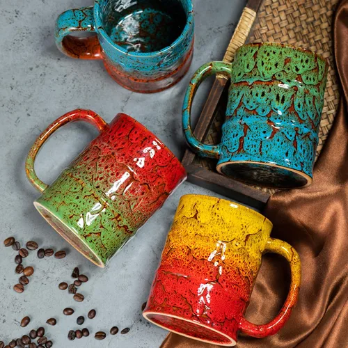 Miniatura 5 de Taza de café de cerámica marrón y amarilla de 20 onzas, grande, apta para lavavajillas y microondas, perfecta para la oficina y el hogar marrón