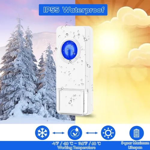 Miniatura 2 de Timbre inalámbrico Coolqiya con 2 botones remotos y 3 receptores de enchufe, no necesita pilas para receptor de más de 50 campanadas, blanco