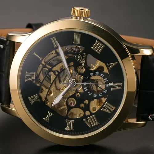 Miniatura 3 de Carrie Hughes Mens Gold Steampunk Skeleton Mechanical Automatic Watch CH13