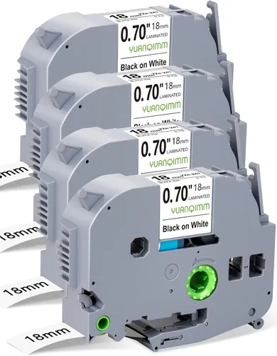 Paquete de 4 cintas TZ de 0.709 in 0.7 laminadas de etiquetas blancas compatibles con Brother P Touch Label Maker Tape TZe 241 TZe241 TZC-241 para