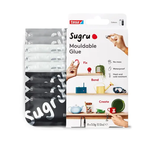 Sugru I000948 - Pegamento multiusos para fijación y fabricación creativa, 8 unidades, color negro, blanco y gris, 8 unidades