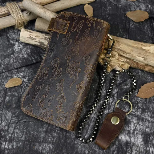 Miniatura 8 de LUUFAN Cartera larga de cuero genuino para hombre tarjetero con bolsillo para monedas