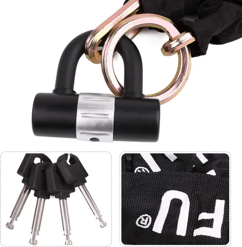 Miniatura 5 de Cerraduras de cadena para motocicleta, cadena de seguridad larga resistente de 3.3 pies, a prueba de cortes, cadenas cuadradas de 0.39 pulgadas