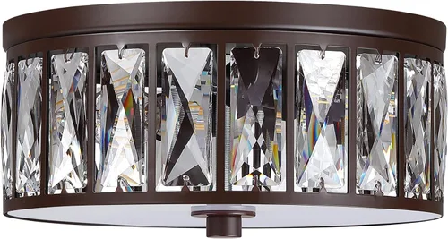 Miniatura 12 de Lámpara de techo de tambor de cristal cromada de 12 pulgadas, montaje semiempotrado, accesorio de granja para sala de estar, comedor, dormitorio