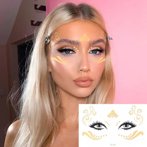 Miniatura 4 de Uranian Calcomanías temporales para tatuajes faciales dorados, pecas para mujeres, transferencia de mariposas, tatuajes metálicos, estilos mixtos
