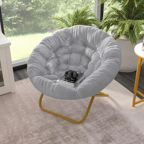 Miniatura 10 de EMMA + OLIVER Ersa - Silla plegable de gran tamaño de 38 pulgadas con tapicería de piel sintética acogedora en negro con marco de metal negro