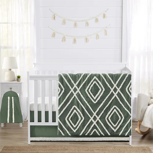 Miniatura 2 de Sweet Jojo Designs Falda de cuna de bebé neutra de género verde oscuro Boho Boy Girl Género Cama Polvo Volantes Falda de cama recta Guardería Hunter
