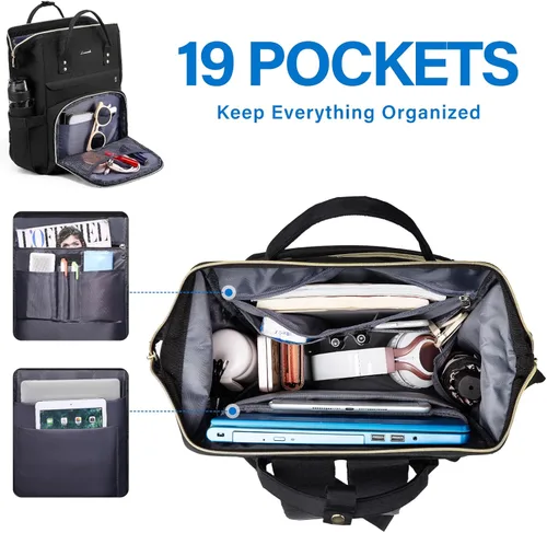 Miniatura 2 de LOVEVOOK Mochila para laptop de 17 pulgadas para mujer, mochila grande de viaje para computadora con puerto de carga USB, mochila antirrobo