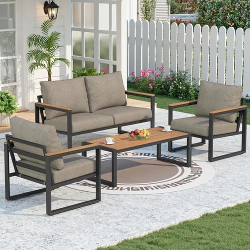 Miniatura 11 de Juego de muebles de patio COMLAX FIELD, 4 piezas de muebles de exterior con juego de mesa de café, juegos de conversación de patio de metal