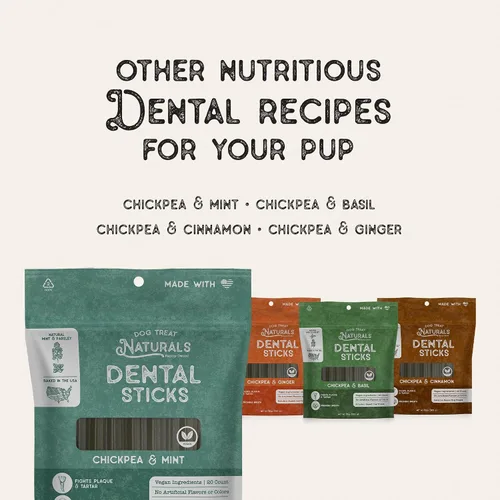 Miniatura 6 de Dog Treat Naturals Palitos dentales de garbanzos y albahaca de 10 onzas, 20 unidades Golosinas dentales masticables para perros pequeños, medianos