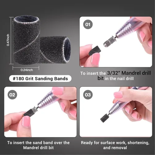 Miniatura 3 de MelodySusie - 100 bandas de lijado para brocas de uñas para lima eléctrica, de grano #80 grueso para limar uñas acrílicas, manicura y pedicura
