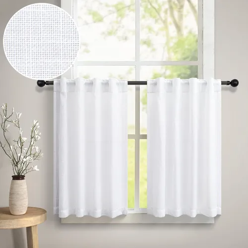 Miniatura 11 de DANCURTON Cortinas de cocina y cafetería de 24 pulgadas de largo, 2 paneles con pestaña trasera y bolsillo, cortinas cortas de lino con filtrado