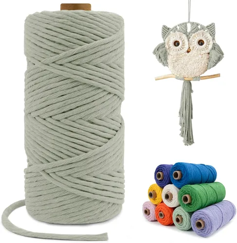 Miniatura 85 de Cuerda de macramé de una sola hebra de 0.197 in x 110 yardas, cuerda de macramé de algodón natural de 0.197 in, cuerda de algodón grueso para colgar