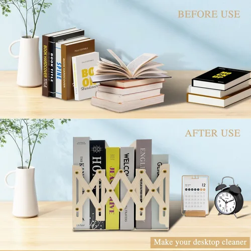 Miniatura 3 de Sujetalibros ajustables antideslizantes decorativos, sujetalibros de metal para libros pesados, organizador de estantería para libros y revistas