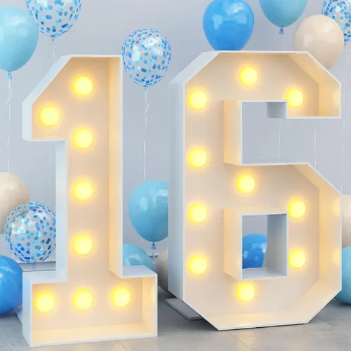 Miniatura 14 de Marco de marquesina de números luminosos de 4 pies con 20 números de mosaico para fiesta de cumpleaños de 20 años, cartón grande con ranuras