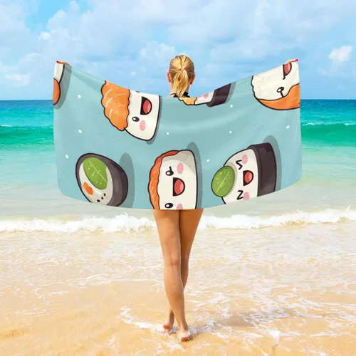 Bonita toalla de playa de sushi de 30 x 60 pulgadas, toalla de baño súper absorbente, toalla ligera de secado rápido para playa, yoga, viajes,