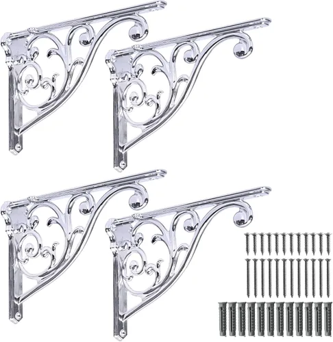Miniatura 58 de Soportes de estante de 4 pulgadas, paquete de 4 soportes de pared de latón antiguo de alta resistencia, estantes decorativos de cocina victoriana