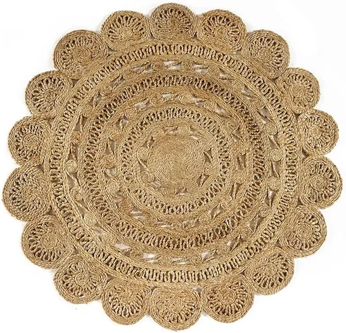 Miniatura 4 de GRUHUM Alfombra de yute tejida a mano de 4' - Fibra natural, redonda, hecha a mano, estilo bohemio, rústica, vintage, suave, trenzada, reversible