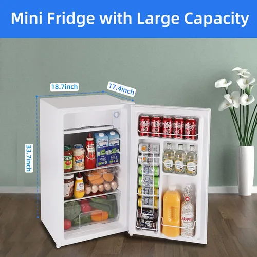 Miniatura 2 de BANGSON Mini refrigerador con congelador, 3.2 pies cúbicos, refrigerador pequeño de una sola puerta, eficiente en energía, bajo ruido, refrigerador