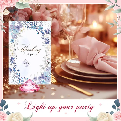 Miniatura 5 de Boao Paquete de 24 tarjeteros de mesa de acrílico con diamantes de cristal, decoración de fiesta de diamantes para bodas, mesa del hogar (rosa)