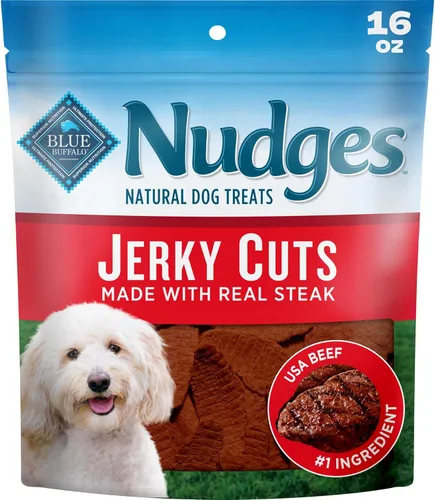 Blue Buffalo Nudges Jerky Cuts - Golosinas para perros, hechas en los Estados Unidos con ingredientes naturales, bistec, bolsa de 16 onzas