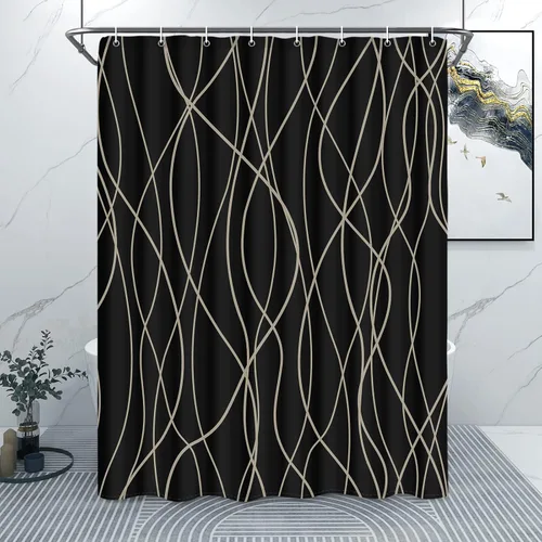 Miniatura 51 de Juego de cortinas de ducha azul egeo para baño con ganchos, cortinas de baño decorativas repelentes al agua y lavables con rayas blancas, 72 x 72