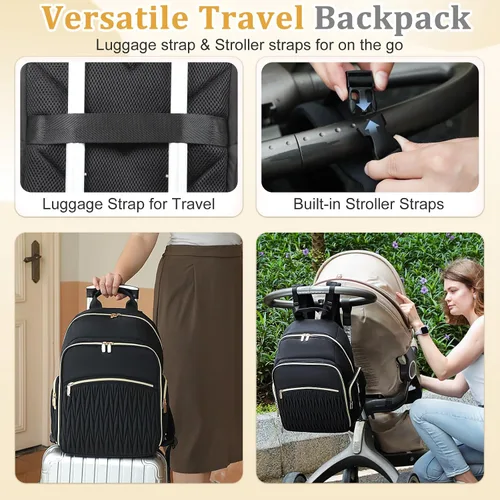 Miniatura 2 de miss fong Mochila para pañales – Bolsa de pañales para bebé con cambiador de pañales, mochila acolchada para pañales de viaje con 16 bolsillos Negro