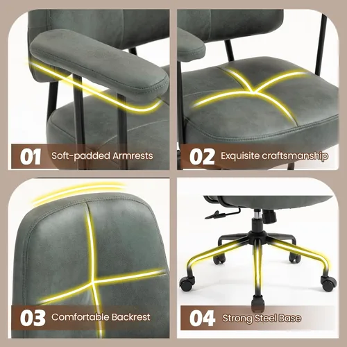 Miniatura 4 de ECOTOUGE Silla de oficina en casa, silla de escritorio tapizada con reposabrazos, silla de computadora moderna y cómoda de mediados de siglo