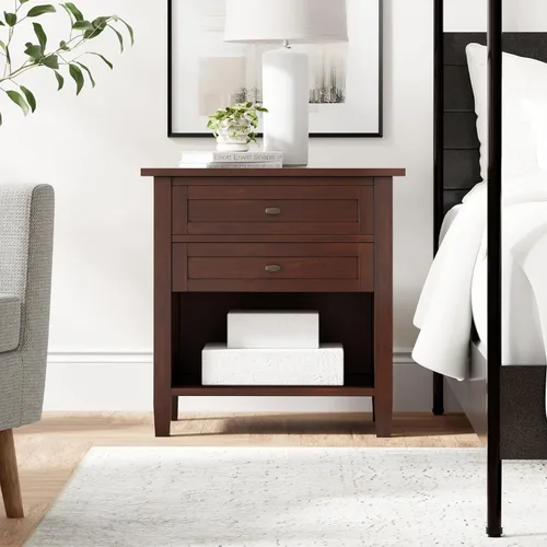Miniatura 2 de SIMPLIHOME Warm Shaker Mesitas de noche de madera maciza de 24 pulgadas de ancho estilo transicional en negro para sala de estar y dormitorio