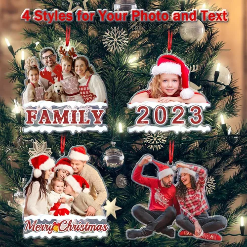 Miniatura 2 de Adornos de Navidad personalizados con foto personalizada, adornos acrílicos personalizados con texto de imagen personalizado 2023, familia, pareja
