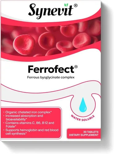 Ferrofect® Tabletas de suplemento de hierro para hombres y mujeres, apoya la producción de glóbulos rojos, inmune y fuerza ósea | 30 tabletas