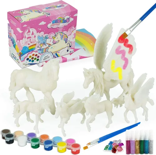 whatstem Kit de Pintura de Unicornio DIY Artes y Manualidades para Niños o Niñas Decorar y Dibujar Juguetes 3D para Niños Regalo (6 Unicornios)