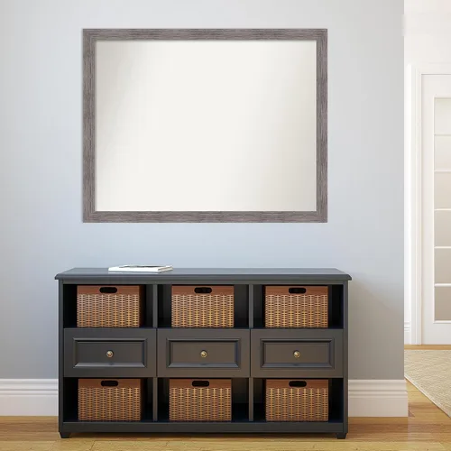 Miniatura 5 de Amanti Art Espejo de baño gris para sobre el fregadero, 35 x 44 pulgadas, espejo de tocador rectangular estrecho gris con tablones de rayas, marco