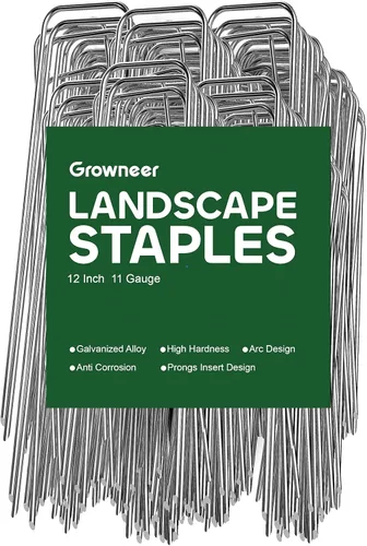 GROWNEER Paquete de 100 grapas de jardín de 12 pulgadas, calibre 11, resistentes estacas de jardín de acero galvanizado en forma de U, estacas de