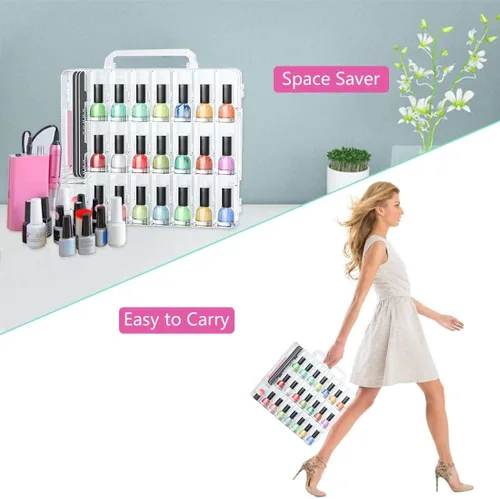 Miniatura 5 de JIASHENG Estuche organizador de esmalte de uñas para 48 botellas, soporte de almacenamiento de esmalte de uñas en gel de doble cara con divisor