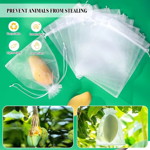 Miniatura 5 de 50 bolsas de malla de frutas blancas – Bolsas de malla de 6 x 9 pulgadas con cordón para uvas, mango, verduras blanco (White 6x9)