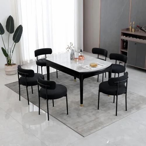 Miniatura 12 de DYHOME - Juego de 2 sillas de comedor de bouclé negro, sillas de cocina modernas de mediados de siglo con respaldo curvo y patas de metal, sillas