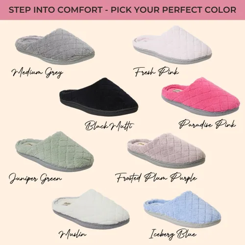 Miniatura 3 de Dearfoams - Pantuflas de espuma viscoelástica para mujer Leslie Terry con anchos amplios para interiores