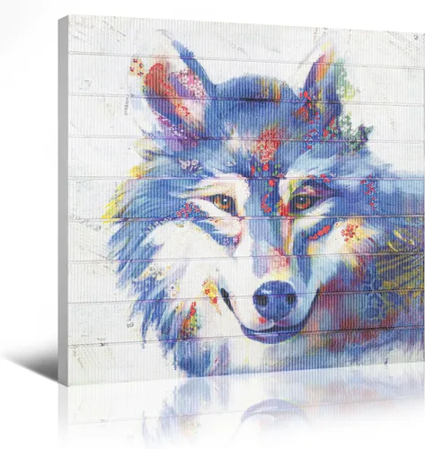 llribbons Arte de pared de lobo de animales azules, pintura moderna de cinta para decoración de sala de estar, hecha a mano, 3D, impresiones